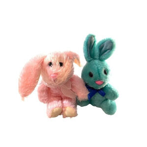 Greenbrier Bunny Pink Blue Plush Stuffed Animal Small Toys Lot of 2